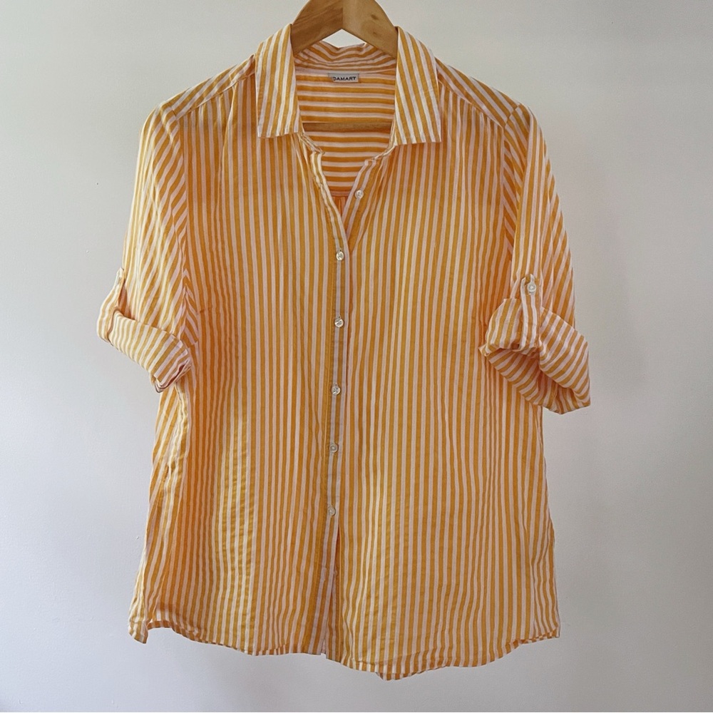 Striped Yellow and White Button-Up Shirt